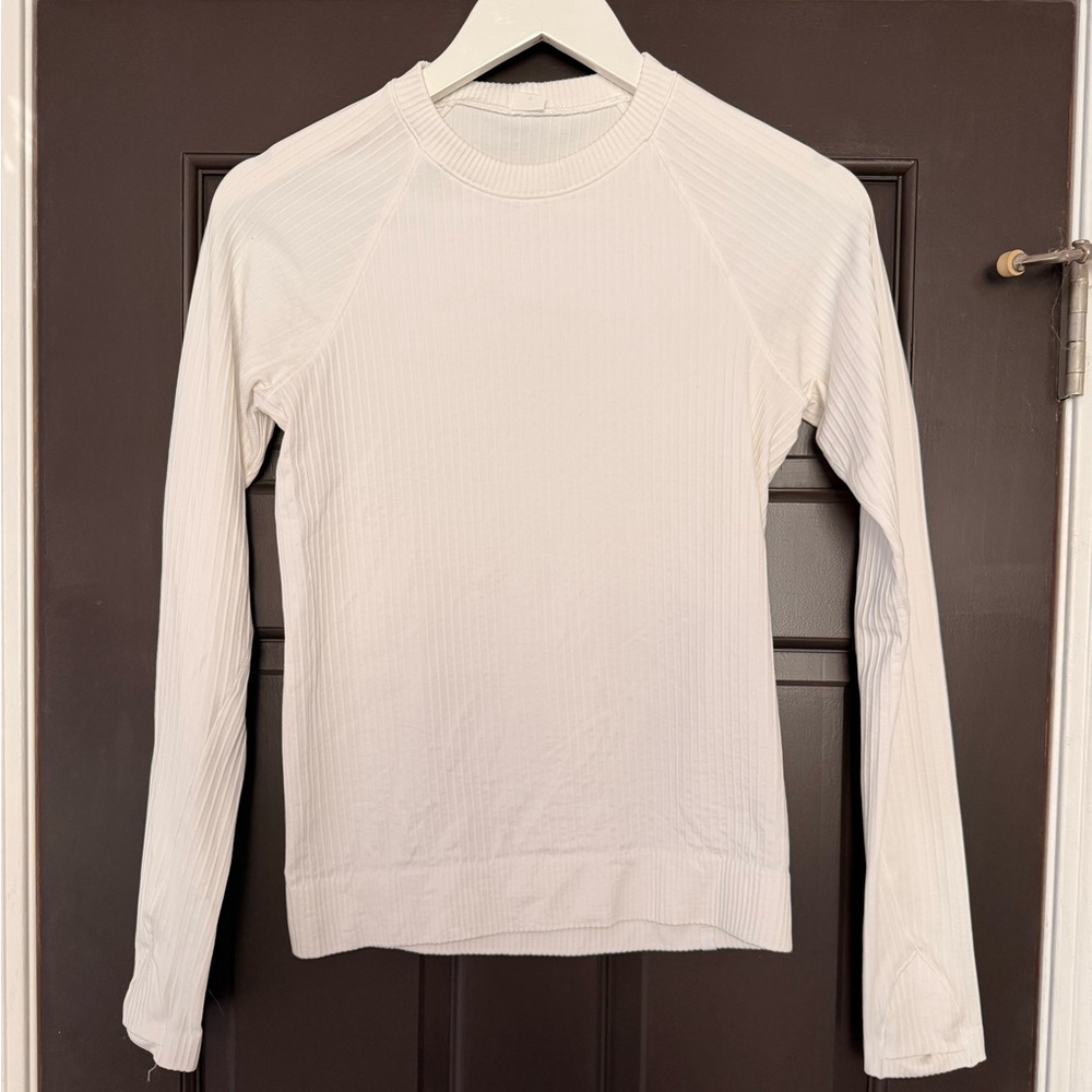 Lululemon Rest Less Long Sleeve Ribbed Shirt White 4
